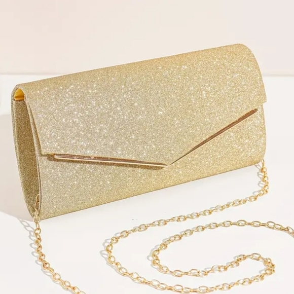 Women's Gold Glittery Evening Bag/Clutch with Detachable Chain Strap, NW… - Picture 1 of 8